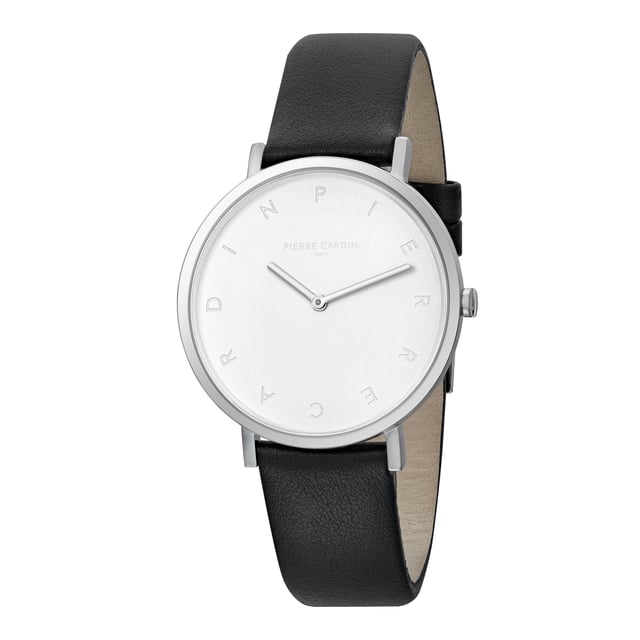 This Pierre Cardin Belleville Tribute Analogue Watch for Women is the perfect timepiece to wear or to gift. It's Silver 39 mm Round case combined with the comfortable Black Leather watch band will ensure you enjoy this stunning timepiece without any compromise. Operated by a high quality Quartz movement and water resistant to 3 bars, your watch will keep ticking. Classic and charming  watch perfect for every occasion High quality 19 cm length and  18 mm width Black Leather strap with a Buckle Case diameter: 39 mm,case thickness: 5.8 mm, case colour: Silver and dial colour: White