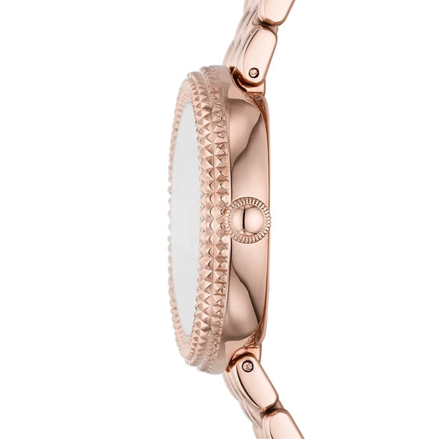 This Emporio Armani Rosa Analogue Watch for Women is the perfect timepiece to wear or to gift. It's Rose Gold 30 mm Round case combined with the comfortable Rose Gold Stainless steel watch band will ensure you enjoy this stunning timepiece without any compromise. Operated by a high quality Quartz movement and water resistant to 3 bars, your watch will keep ticking. This original fashionable watch is set with beautiful stones, perfect for every women. High quality 19 cm length and 12 mm width Rose Gold Stainless steel strap with a Deployment clasp Case diameter: 30 mm,case thickness: 7 mm, case colour: Rose Gold and dial colour: Black
