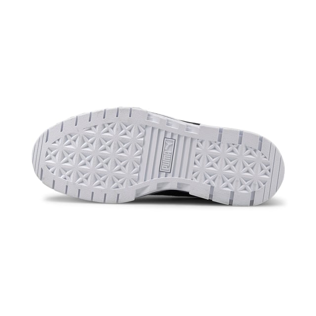 PRODUCT STORY Get ready to find your style in Mayze. We made this one for the hype girls, the street enthusiasts, the trend mavens. This stand-out silhouette takes design inspiration straight from the streets, with a stacked sole and contrasting rubber tooling for an edgy, layered look. DETAILS Leather upper with suede and synthetic overlaysFull lace closurePlatform rubber midsole with textured toolingRubber outsole provides durable grip and tractionSuede PUMA Formstrip overlay at sidesStriped webbing pull loop at heelGold foil PUMA No.2 Logo at lateral sidePUMA label at tongue