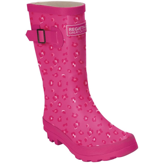 Regatta Girls Fairweather Junior Mid Wellington Boots Natural cotton lining. EVA comfort footbed. Multi-directional cleated sole design with square heel - reliable underfoot stability.