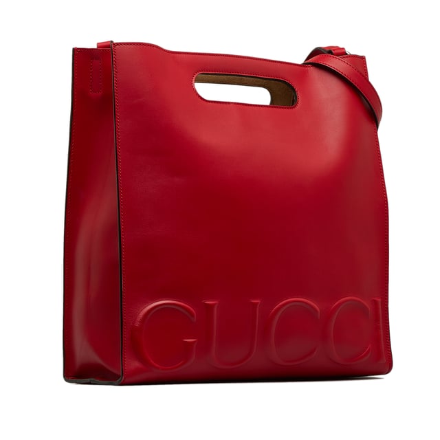Vintage Gucci Medium Logo Embossed XL Tote Bag Red