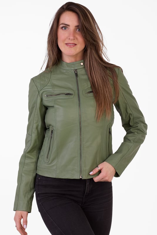 Ladies green biker jacket hot sale