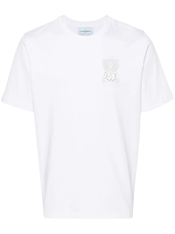 The Tennis Pastelle t-shirt is a short-sleeve printed design featuring artwork inspired by nature, architecture, and tennis in this season's pastel colours. Crafted from organic cotton and complete with a classic ribbed crew neck.