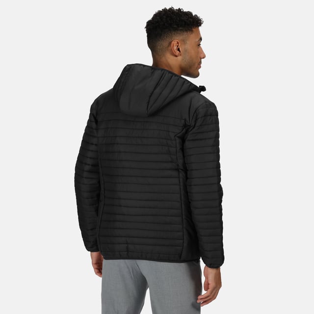 Material: 100% Recycled Polyester. Lining Material: 100% Recycled Polyester. Fabric: Cire Finish, Vinyl. 70gsm. Design: Quilted. Compressible, Embroidered Detail, PFC Free, Recycled, Thermo-Guard, Water Repellent. Neckline: Hooded. Sleeve-Type: Long-Sleeved. Cuff: Stretch Binding. Hood Features: Stretch Binding. Pockets: 2 Lower Pockets, Zip. Fastening: Full Zip. Hem: Stretch Binding.