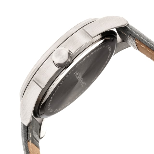 316L Surgical-Quality Stainless Steel Case, Precision Japanese Quartz Movement, Non-Glare Scratch-Resistant Mineral Crystal, Genuine Padded Leather Strap, Logo-Engraved Stainless Steel Clasp, Date Indicator, 44mm Case Diameter, 5ATM Water Resistance.