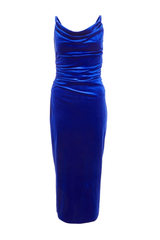 blue dress for baby girl Velvet Cowl Neck Long Sleeve Mini Dress Purple / L main image 0