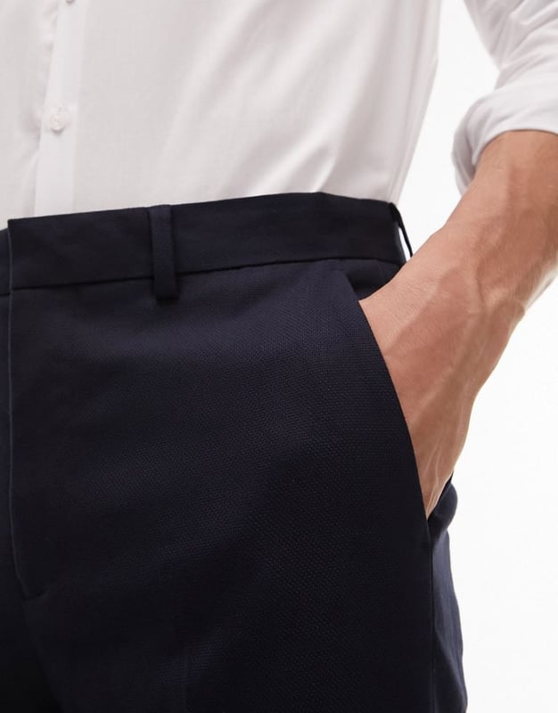 Topman skinny textured suit trousers in navy