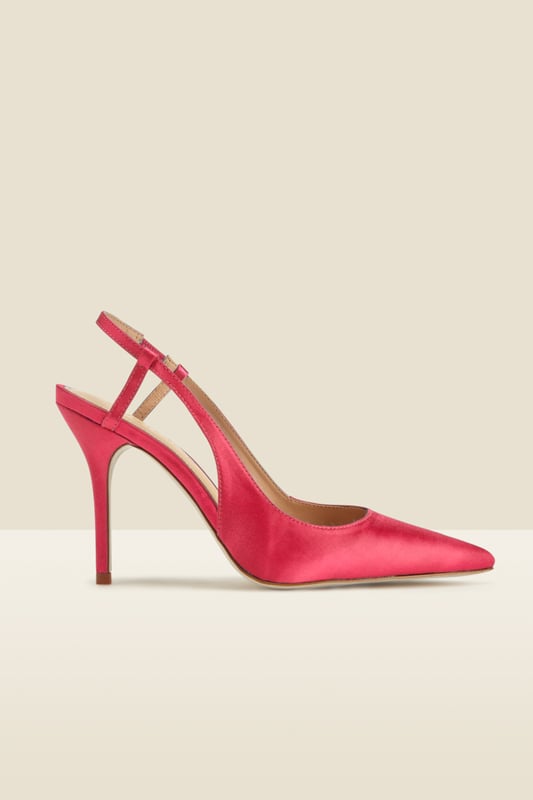 REASONS TO BUY:

Hot pink is having a moment
Luxe satin fabric
Elasticated slingback strap
Classic pointed toe
Sexy stiletto heel
With jeans and a nice top or a glam going-out dress