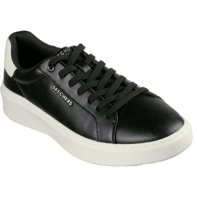 Elevate your wardrobe and look sharp with the comfortably versatile Skechers Court Break - Suit Sneaker. This lace-up features a synthetic duraleather upper with fixed stretch laces and a cushioned Skechers Air-Cooled Memory Foam comfort insole.