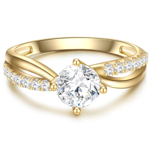 Are you looking for a special engagement ring? This solitaire ring of the 1934 manufacture is a guarantee for a perfect application. The focus is on a striking solitaire from Zirconia on a two -part ring rail, which is partly occupied by zirconia crystals. The glittering of the precise brilliant cut can hardly be distinguished from the real diamond and makes the ring a glamorous symbol of love. The curved ring rail is made of 925 sterling silver and refined with warm shimmering yellow gold. A special ring that remains a favorite accessory even after the wedding.