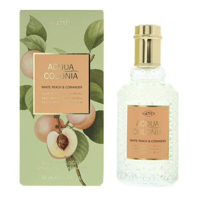 The house of 4711 launched "4711 Acqua Colonia White Peach & Coriander", a unisex fragrance, in 2017. Created by Alexandra Monet "4711 Acqua Colonia White Peach & Coriander" mixes notes of Citruses, Coriander, Green Notes, Herbal notes and White Peach. Peach is the dominant note here, though it's light, soft peach scent that helps make "4711 Acqua Colonia White Peach & Coriander" an ideal scent for every day wear in the warmer months.