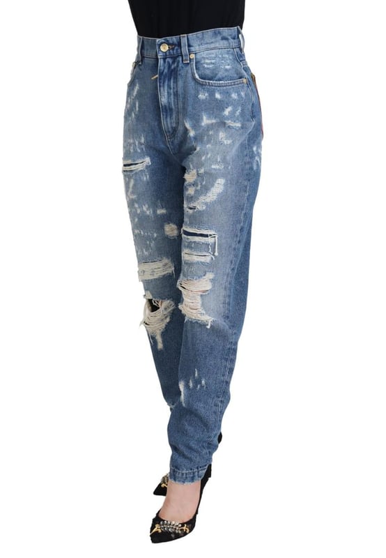 Brand: Dolce & Gabbana
  Condition: Brand new with tags
  Model: Tattered Denim Pants
  Color: Blue
  Material: 80% Cotton 7% Polyester 4% Silk 3% Fiber Polyester 3% Acetate 2% Viscose 1% Elastane
  Closure: Zipper
  Logo details
  Origin: Made in Italy
  Gender: Women