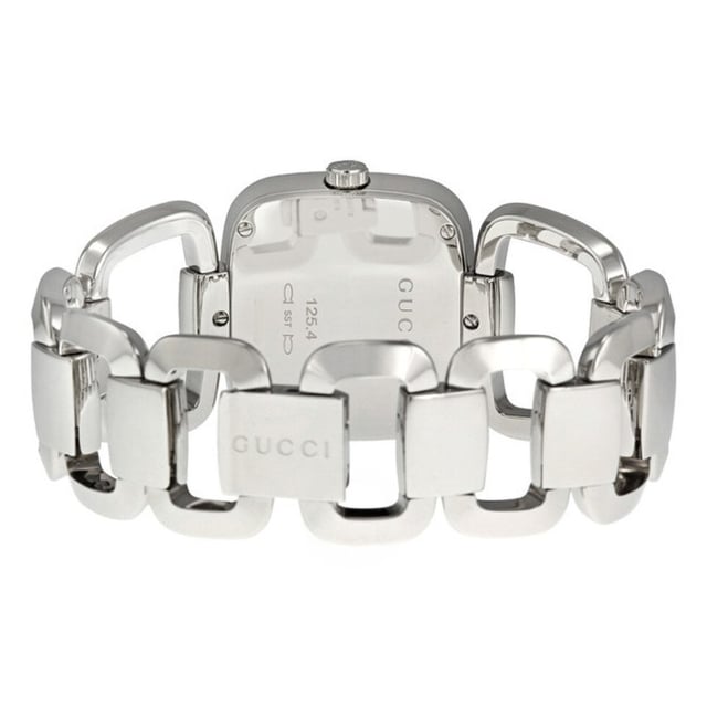 Movement: Quartz Display: Analog Band Material: Stainless Steel Case Material: Stainless Steel Style: Casual Brand: Gucci Gender: Women's Water Resistance: 30 meters Model: YA125405 Strap Color: Silver Case Color: Silver Face Color: Blue Case Size: 30 mm Band Type: Bracelet/Link Band Shape: Square EAN: 0731903316706 UPC: 731903316706