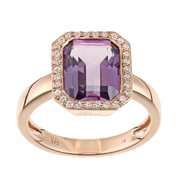 # 9K (375) Yellow Gold: 4.1gr; # Diamond: 0.2ct; # Amethyst: 3.14ct