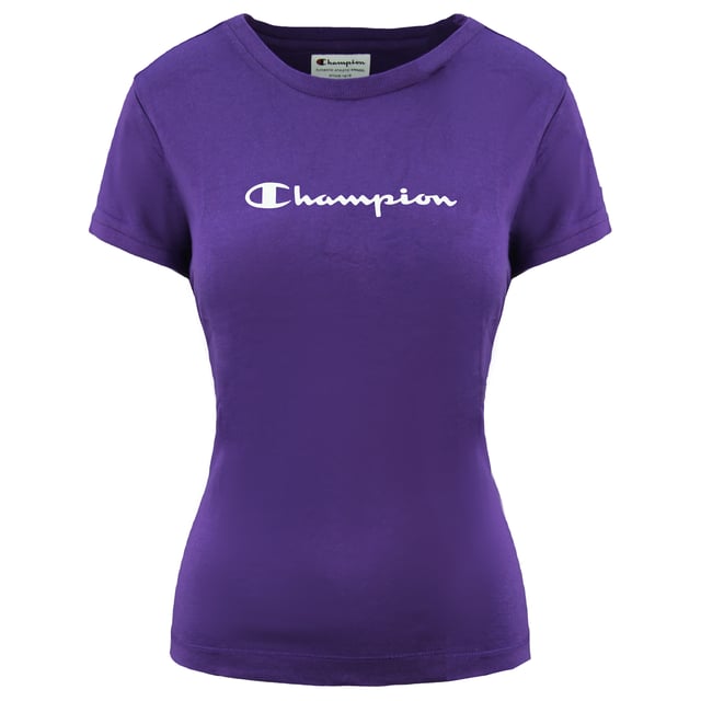 Champion Logo Short Sleeve Crew Neck Plain Purple Womens T-Shirt 105566 3506