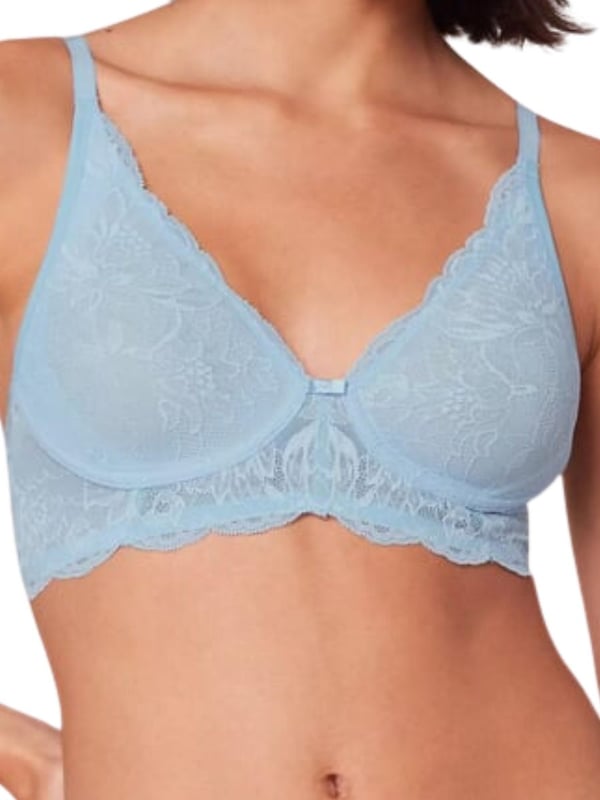 Amourette Charm Non-Wired Plunge Bra. With non padded soft cups, stretch lace and embroidered lace. The product is recommended as hand-wash only.