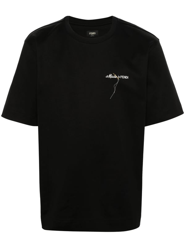Fendi Made in Fendi Logo Embroidered T-Shirt in Black Fendi Made in Fendi Logo Embroidered T-Shirt in Black