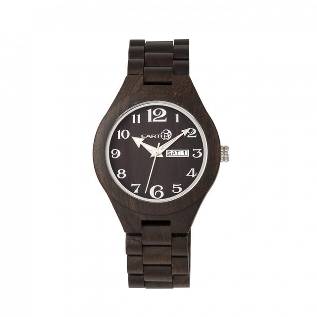 Eco-Friendly Sustainable Wood Case; Quality Japanese Quartz Movement; Non-Glare Scratch-Resistant Mineral Crystal; Logo-Engraved Wood Caseback; Eco-Friendly Sustainable Wood Bracelet; Logo-Engraved Stainless Steel Push-Button Deployment Clasp; Day Display; Date Display; 41mm Diameter; Splash Resistant; Due to Seasons and Aging of Wood colors may be darker or lighter than pictured.;