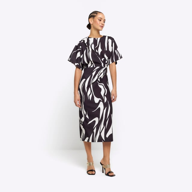 knee length dresses for ladies Women's Short-Sleeve Bodycon Midi Dress with Wrap Skirt main image 1