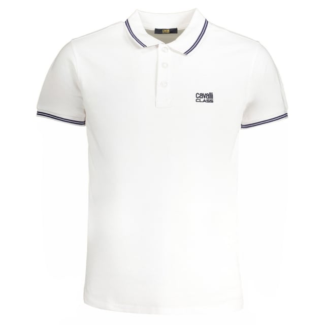 Blijf comfortabel en modieus in dit Cavalli Class polo shirt. Kraag, Korte Mouwen, 100% Katoen, Normale Pasvorm, Valt Echt Op Maat, Witte Polo