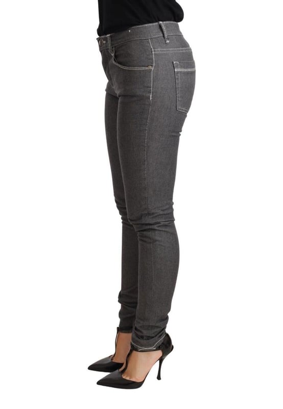 100% Authentic ACHT Jeans crafted from cotton
  Slim fit cut with zipper and button closure
  Material: Cotton
  Color: Gray
  Model: Mid Waist Skinny Denim
  Zipper closure
  Logo details