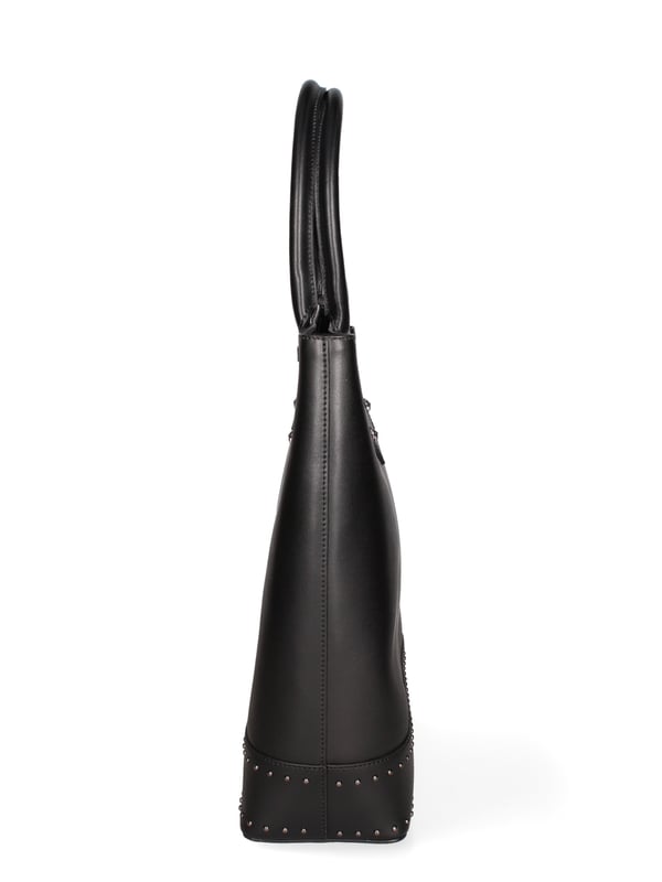 Damenhandtasche mit Reißverschluss. eine Innentasche mit Reißverschluss und eine offene. fehlende Außentaschen. fehlender Schultergurt. im Ledergriff. ein Innenfach.  Außenmaterial. Gefüttert mit 70 % Baumwolle, innen 30 % Polyester. Maße: 31x34x11,5 cm. Hergestellt in Italien