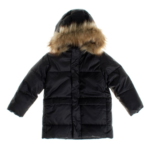 Children's parka jacket made from soft nylon fabric, with a fully padded interior that extends to the hood, providing excellent thermal insulation.

 The water-resistant outer layer ensures additional protection against bad weather.

 This parka features a practical double front closure: a zipper and a flap with buttons, offering additional protection against the wind.

 The elastic drawstring waist with button closure on the inside allows for a comfortable fit.

 Its length hits just below the hip, providing greater coverage in cold weather.

 Additionally, it includes utility flap patch pockets at the hips, offering both functionality and style.

 It is a perfect garment to keep children warm and comfortable in adverse weather conditions.
 Composition: Shell: 100% Nylon; Lining: Acrylic; Interior: 100% Polyester; Faux Fur: 44% Modacrylic, 42% Acrylic, 14% Polyester; Filling: 100% Polyester
 Care:
- Hand wash or delicate cycle.
 - Remove the faux fur trim before washing.
 - Do not use a dryer.
 - Do not iron.
 - Store in a cool, dry place.