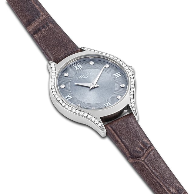 Would you like a watch with feminine broadcast that fits every outfit? Then this model of the Trilani brand is a good choice. The women's watch inspires with a tidy dial with striking dauphine devices and Roman numbers. The curved stainless steel housing, glamorous sparkle accents made of glass crystals and a soft real leather bracelet with a croco embossing round off the high-quality overall concept and make the watch a varied companion at work and leisure. A precise quartz clock, a mineral glass and a screwed housing floor make the premium equipment perfect.