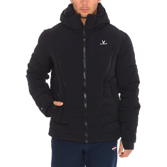 Ski jacket Vuarnet.
 Waterproofing: 20,000mm
 Breathability: 10,000mvp
 Removable hood.
 Front zipper opening.
 One zipper pocket on each front side.
 One sleeve pocket with zipper.
 Two zippered hand pockets
 Two open internal pockets.
 Two internal zipper pockets.
 Includes glasses cleaning cloth in the interior pocket.
 Button cuff and internal jersey.
 Brand logo on the front side and on one sleeve.
 Seams seen in tone.
 Composition: 87% Polyamide, 13% Elastane
 Care:
Handwash.
 Do not use dryer.
 Do not iron.
 Do not use bleach.
 Do not dry clean.