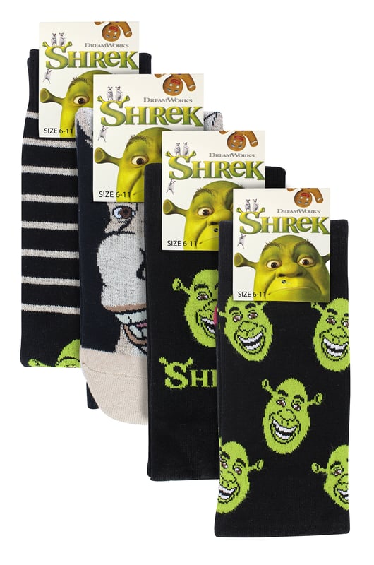Erwachsene 4er-Pack Spaß Socken mit Shrek-Motiv

Präsentieren wir unser Erwachsenen 4er-Pack Spaß Socken mit Shrek-Motiv – denn wer sagt, dass Ihre Füße keinen kleinen, ogre-großen Spaß haben können? Tauchen Sie ein in die märchenhafte Welt von Shrek und Esel mit diesen Shrek-Socken für Erwachsene, die aus einem baumwollreichen Material gefertigt sind, das für Weichheit und Komfort bei jedem Schritt sorgt.

Diese Socken bieten vier funky Designs, von denen drei Shrek zeigen und eines seinen besten Freund Esel mit dem lustigen Spruch 'Ich bin ein Hengst' in all ihrer witzigen Pracht präsentiert. Diese 4er-Packung ist eine fantastische Geschenkidee für jeden Shrek-Enthusiasten. Verwandeln Sie Ihre Sockenschublade in ein Märchenabenteuer mit diesen skurrilen und bequemen Ergänzungen.

Der baumwollreiche Stoff verwöhnt nicht nur Ihre Füße, sondern verleiht auch Ihrem Sockenspiel einen Hauch von Luxus. Weich und komfortabel sind diese Shrek-Socken ideal zum Entspannen zu Hause oder um mit einem Hauch von animiertem Charme nach draußen zu gehen.

Überraschen Sie den Shrek-Fan in Ihrem Leben mit diesen entzückenden Socken – ein ideales Mitbringsel, das Freude und Lachen bringt. Erhältlich in zwei Größen, Damen 4-8 UK und Herren 6-11 UK, bieten diese Socken eine hervorragende Passform für verschiedene Fußgrößen.

Diese Socken kommen in 4 Paar pro Packung und bestehen aus: 78% Baumwolle, 20% Polyamid, 2% Elasthan. Sie sind in 2 Größen erhältlich und vollständig waschmaschinenfest.

Zusätzliche Produktdetails
Shrek-Socken für Erwachsene
Baumwollreich
Weich & Komfortabel
4 funky Designs von Shrek & Esel
Eine großartige Geschenkidee
Perfekt für jeden Shrek-Fan
Ein ideales Mitbringsel
2 Größen: 4-8 & 6-11 UK
 Maschinenwaschbar