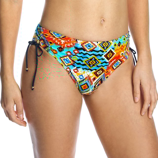 Women's high-waisted bikini panties W240956.

 They have adjustable ties or straps on the sides of the hips.
 The classic cut is flattering for different body types.
 Completely lined.
 These classic swim briefs are a versatile and practical option for the beach and pool.

 Cutting-edge fabric with high shaping power, high resistance to chlorine, tanning creams and oils and excellent moisture absorption properties.
 Composition: Outer lining: 80% Polyamide, 20% Elastane.
 Inner lining: 84% Polyester, 16% Elastane.
 Care:
Handwash.
 Do not use bleach.
 Do not use dryer.
 Do not iron.
 Do not dry clean.
 Do not squeeze.