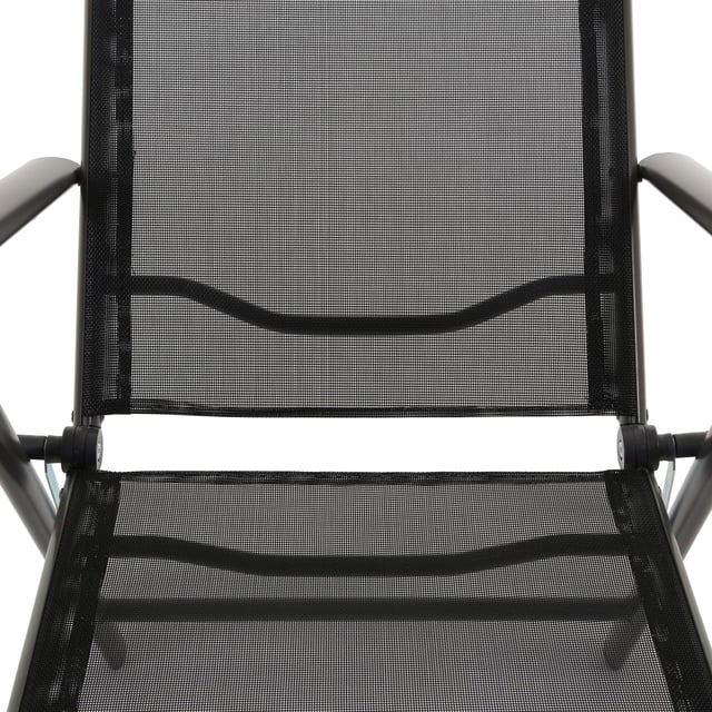 80% Aluminium, 20% Textilene. Contents: 1 Storage Bag. Arm Rests, Folding, Recliner, Tubular Frame. Fabric Technology: Lightweight.