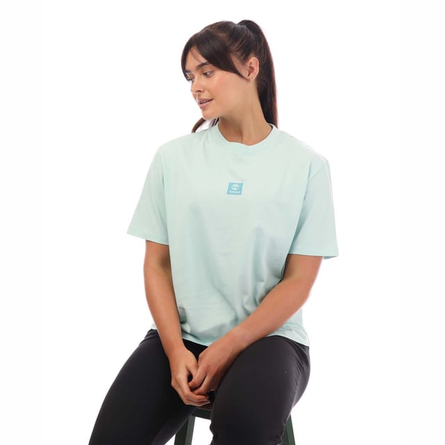 Womens Timberland Stack Logo T-Shirt in light blue.- Crew neck.- Short sleeves.- Printed logo.- Regular fit.- 100% Cotton.- Ref: A5RZXEG8