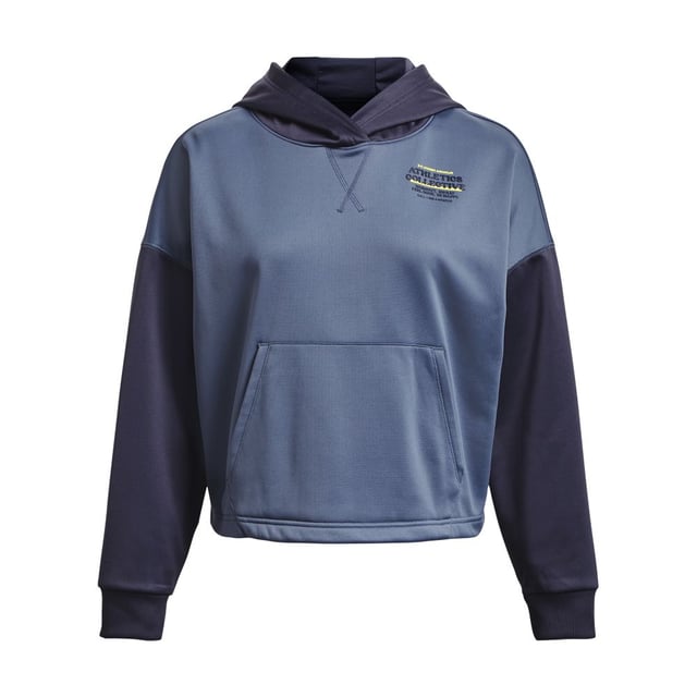Armour Fleece® is light  breathable & stretchy for warmth that still lets you move- Soft inner layer traps heat to keep you warm & comfortable- Front kangaroo pocket- Drop hem shoulder