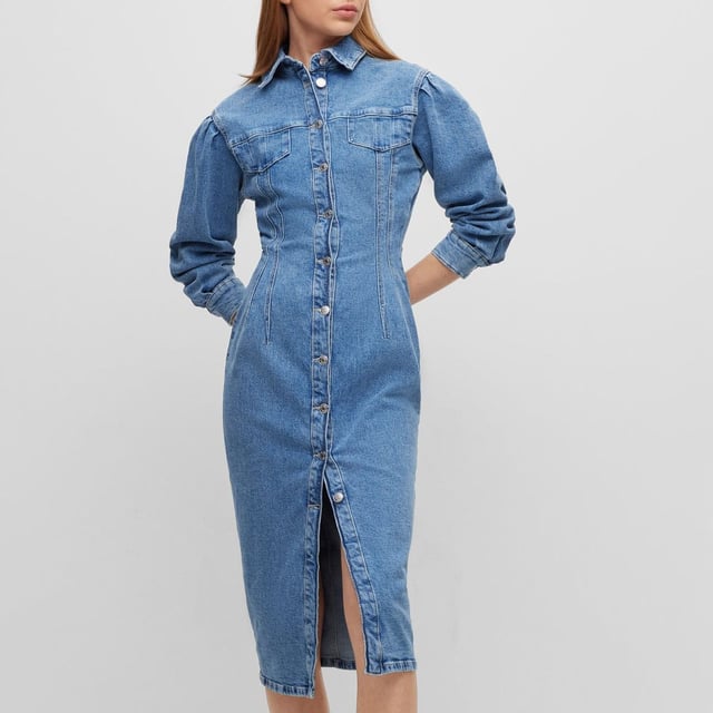 Womens Hugo Boss Gesina Denim Dress in blue.- Spread collar.- Long sleeves.- Front button fastening.- Buttoned cuffs.- Front slit.- Ref: 50483406435