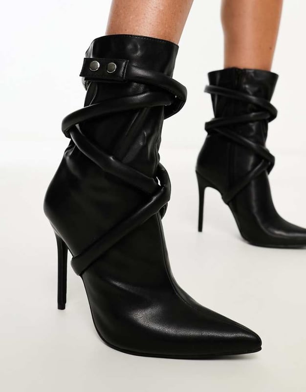 Asos Black Heeled Pointed Boots Pointy Chelsea Booties With Heel