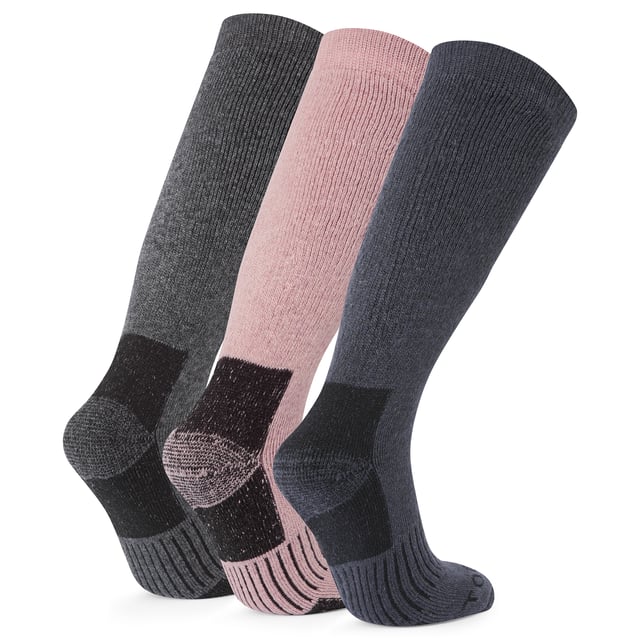Villach 3 Pack Womens Trek Socks Dark Grey Marl/Faded Pink/Washed Blue Villach hiking socks offer supreme comfort and protection for your foot. Made from a merino blend fabric and with cushioning across the whole sock offering all round protection, these socks will ensure that rubbing and blistering is kept to a minimum so you can focus on enjoying your walk. Additional comfort features include a non-slip grip cuff that will keep your socks firmly in place, a re-inforced toe and heel section on each sock, elastic arch support and a flat toe seam to keep them comfy against the front of your shoe or boot. These socks come in a handy 3 pack and a variety of colours, so you'll never be without a great pair of hiking socks!