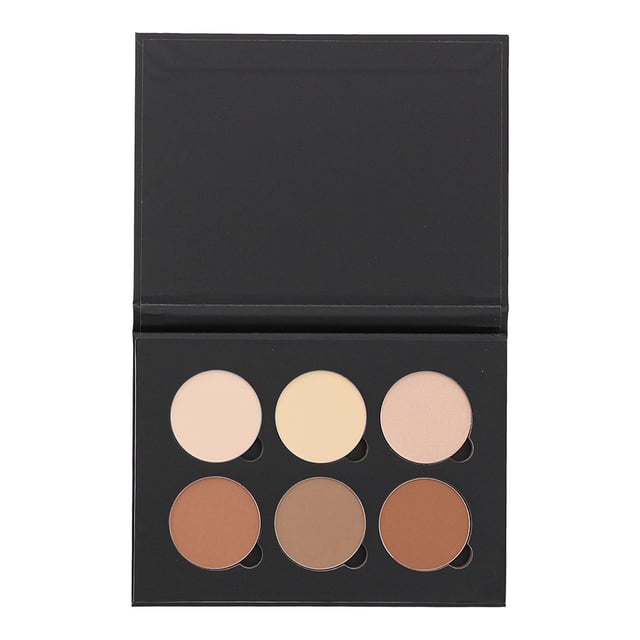 This all-in-one contour powder kit contains 3 highlighter shades and 3 contour shades in matte and shimmer finishes. The finely milled powder formula provides buildable coverage. Shades included: Vanilla (Pale cream), Banana (Pale yellow), Sand (Radiant chiffor), Java (Mocha), Fawn (Tawny), Havana (Warm russet). Use the highlighter shades to lift, brighten and colour correct. Use the contour shades to define, sculpt and bronze the skin.