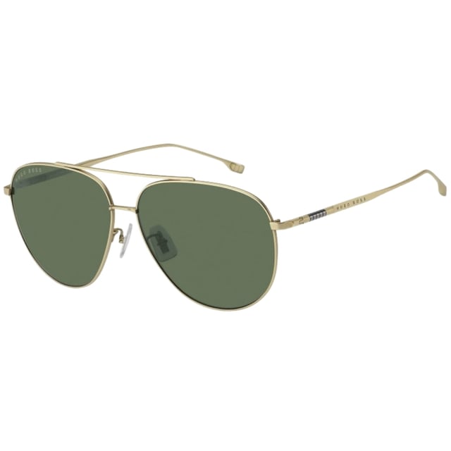 The Hugo Boss 1296/F/S AOZ QT Gold Sunglasses offer stylish protection from harmful UVA and UVB sunlight. These sunglasses conform to British Standard EN 1836:2005 and come with a branded case and cleaning cloth. Enjoy looking your best while keeping your eyes safe with these Hugo Boss sunglasses. Hugo Boss Gold Sunglass, Lens Width = 63mm, Nose Bridge Width = 13mm, Arm Length = 145mm Branded Sunglasses Case and Cleaning Cloth Included 100% Protection Against UVA & UVB Sunlight and Conform to British Standard EN 1836:2005 Hugo Boss 1296/F/S AOZ QT Gold Sunglasses