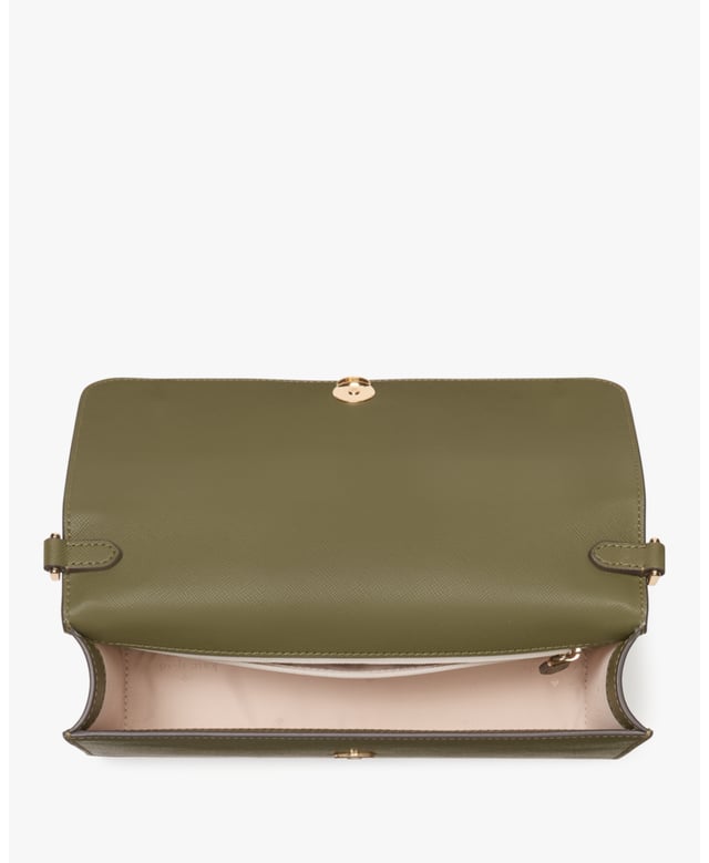 Madison Saffiano Leather Willow Flap Convertible Crossbody, Metal Pinmount With Spade Logo, Back Zip Pocket, Back Zip Pocket,  Length: 5.50 Cm,  Width: 15.50 Cm,  Height: 25.00 Cm