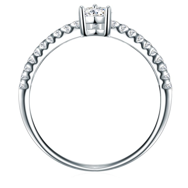 Are you looking for a special engagement ring? This ring of the 1934 manufacture guarantees an enthusiastic "yes", because the unusual drop shape of the Zirconia solitary is an eye-catcher on the finger. Luxurious extra is the ring rail in the memoire ring design, which is half-coated with zirconia stones. The precise brilliant cut of the crystals ignites a fascinating sparkle in countless facets and rhodium -off protects the ring made of high -glossly polished 925. A glamorous accessory that is not only an affordable alternative to expensive diamond rings, but is also often worn after the wedding!