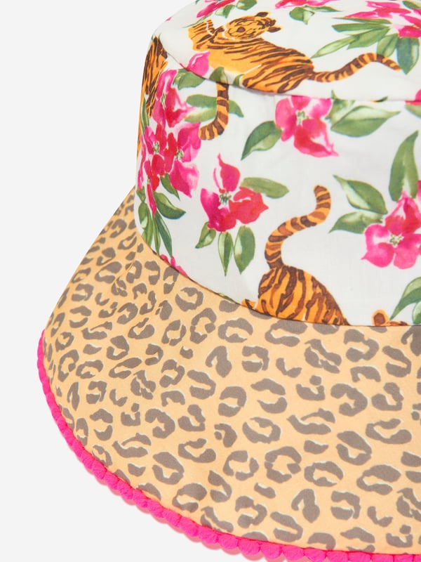 Welcome the Girls Floral Tiger Bucket Hat in Multicolour by Selini_Action, a unique accessory to elevate your Girl's spring/summer 2024 looks.Key highlights include: Vibrant Design: It features a bold, multicoloured tiger and floral prints guaranteeing to make your child the star of every event. Comfort and Style: Crafted from premium quality materials, this bucket hat is not only eye-catching but also provides utmost comfort, making it perfect for daily wear.    Must-Have Accessory: This multicoloured bucket hat isn't just a fashion piece, but a vital addition to your girl's wardrobe! Don't wait, purchase now and let her flaunt her stylish side!