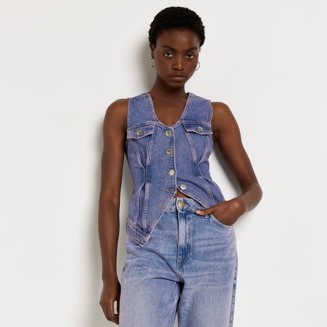 River Island Womens Waistcoat Blue Denim