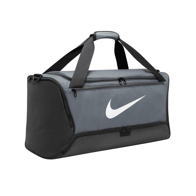 100% Polyester. Fabric: Fibre. Height: 25cm. Width: 12cm. Depth: 12cm. Adjustable Shoulder Strap, Coated Base, D-Ring, Detachable Strap, Dual Carry Strap, Touch Fastening Hand Support. Fastening: Two Way Zip. Design: Swoosh. Compartments: 1 Main Compartment, Zipped. Pockets: 1 Front Pocket, 2 Side Pockets, 1 Inner Pocket. Capacity: 60L. Sustainability: Made from Recycled Materials.