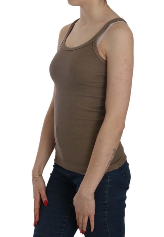Brand: PINK MEMORIES
  Color: Brown
  Style: Round Neck Sleeveless Spaghetti Strap Top Blouse
  Material: 100% Cotton
  Logo details
  Gender: Women