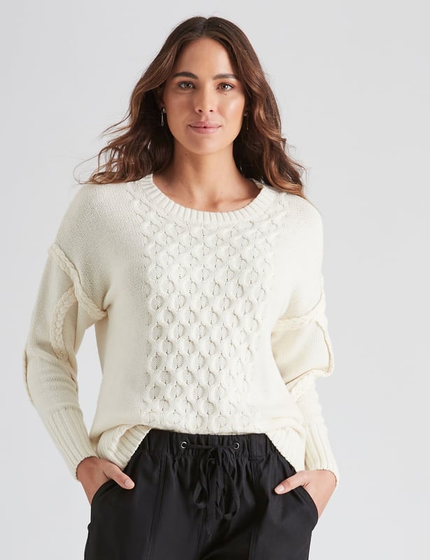 KATIES Womens Jumpers Cardigans White Braided Trim Jumper