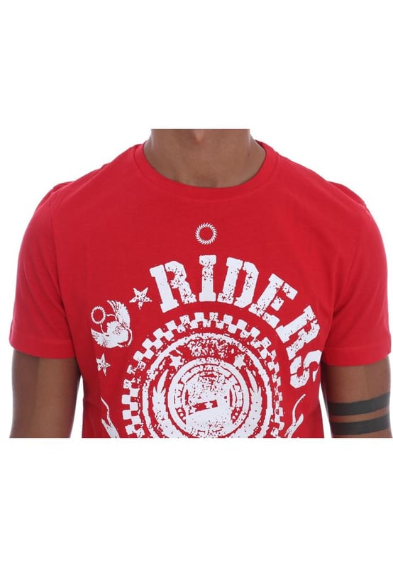 Frankie Morello Men's Red Cotton RIDERS Crewneck T-Shirt