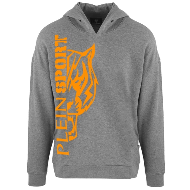 Rev up your athletic style with the Plein Sport Patch Logo Grey Jumper. This sleek hoodie adds instant street cred to your workout look. Stay warm and comfortable while making a statement with the iconic Plein logo. Upgrade your wardrobe and elevate your workouts with this must-have piece! 52% Cotton, 48% Polyester, Sports wear Large Plein Branding On Back, Leather Patch On Hood Slim Fit Style Code: FIPSC1312 94