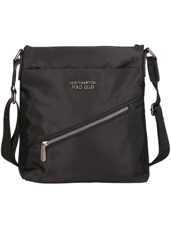 Northampton polo club Bolso de hombro mensajero para hombres de nylon con detalles de cuero PU de un solo compartimento. Producto vegano.