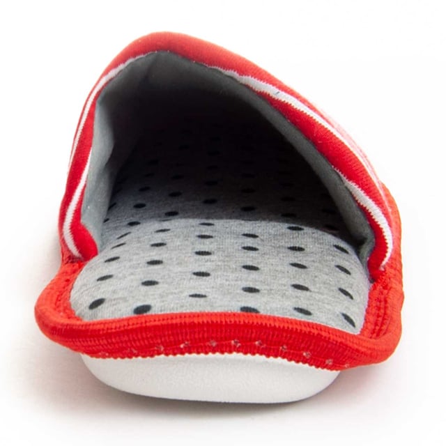 Huisslipper voor dames. Comfortabele pasvorm. Gevoerde binnenzool. Antislip zool. Versterkte stiksels. Door andere merken voor ons merk gemaakt.